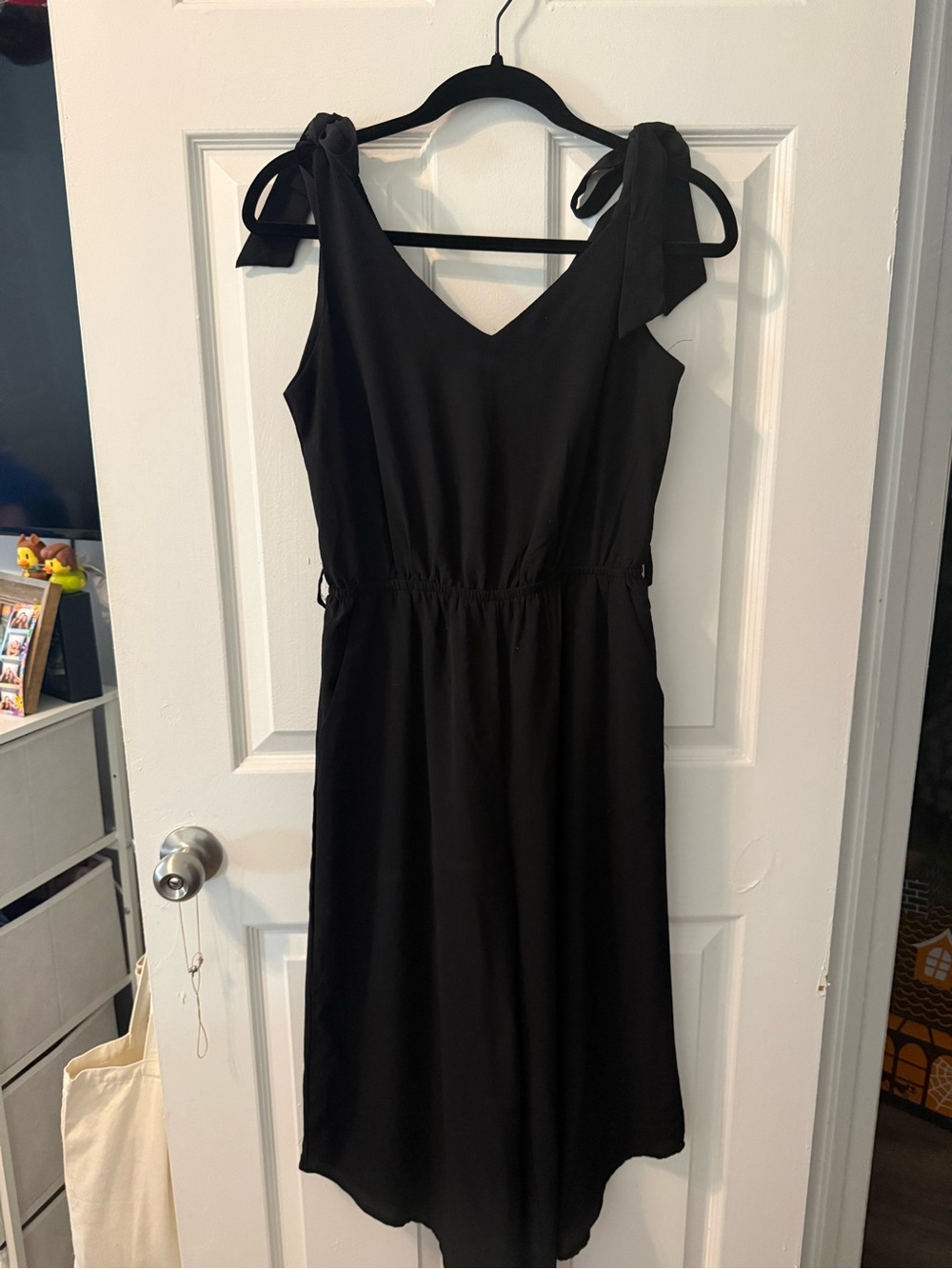 Women's Black Tie-Shoulder Midi Jumpsuit